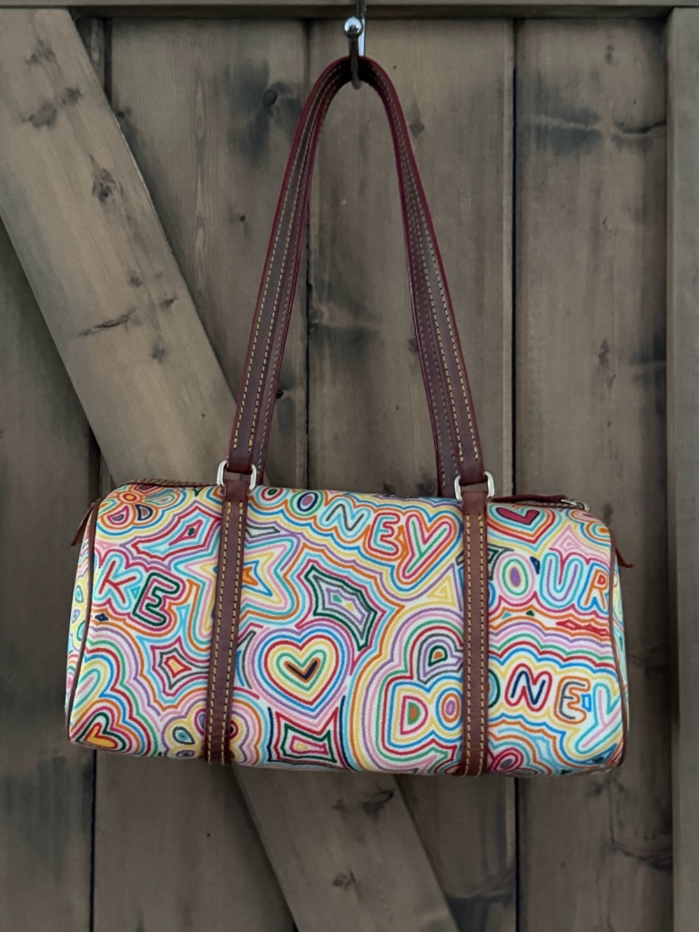 VTG Y2K Dooney & Bourke
"Crayon Hearts Collection"
Barrel Shoulder Bag - Picture 3 of 13